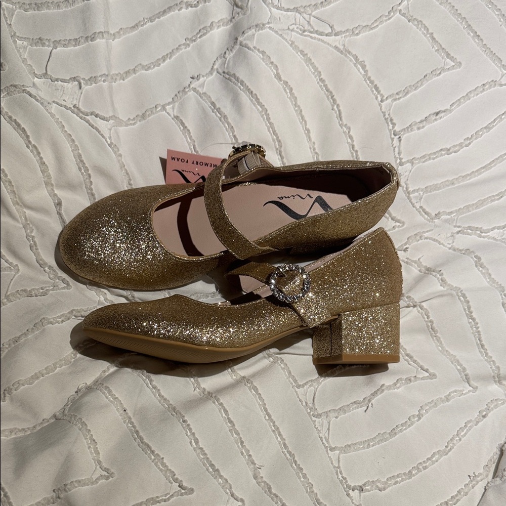 Elegant Gold Glitter Mary Jane Shoes